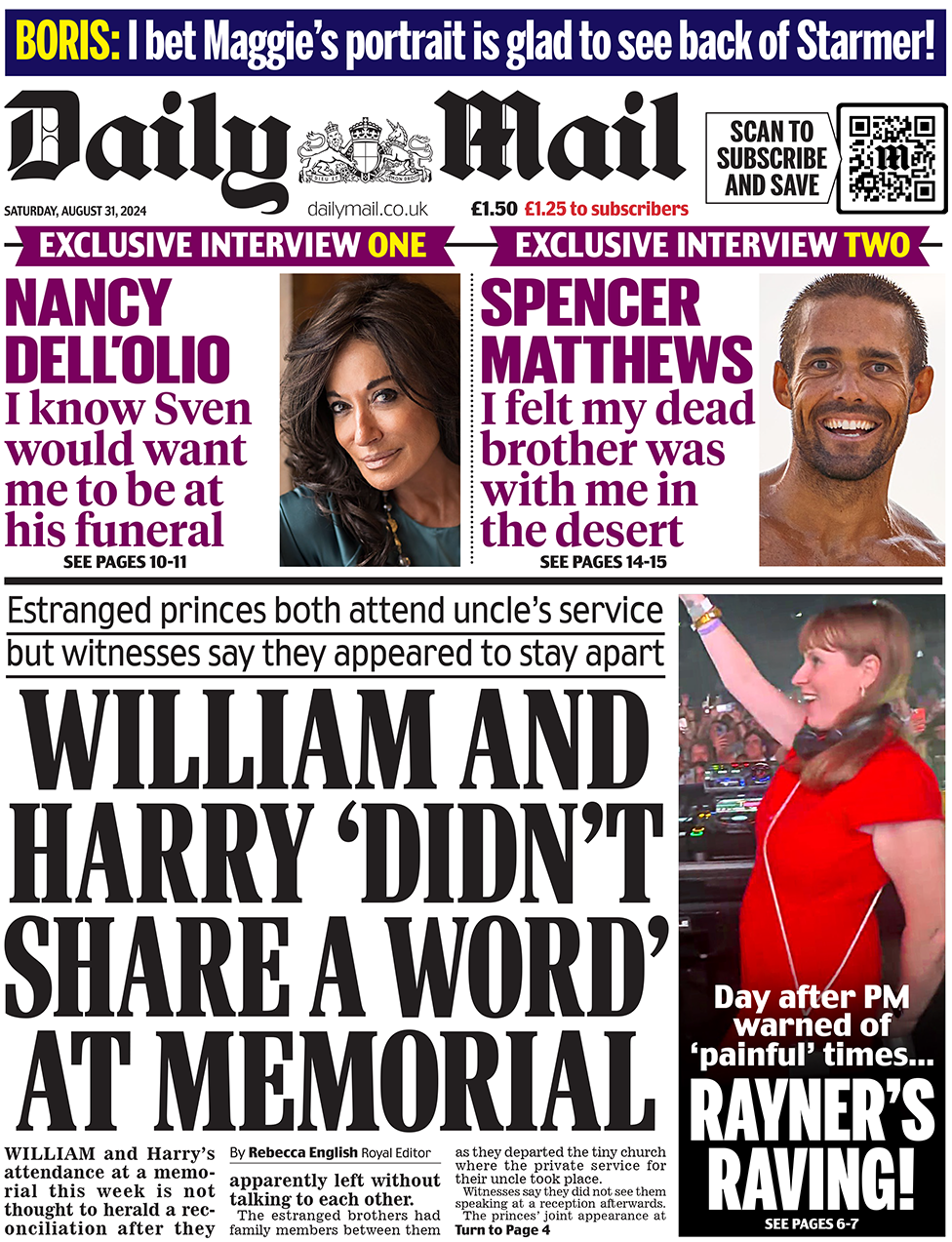 The front page of the Daily Mail