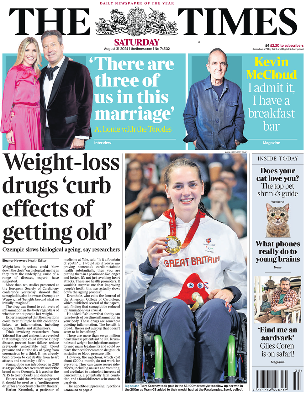 The front page of the Times