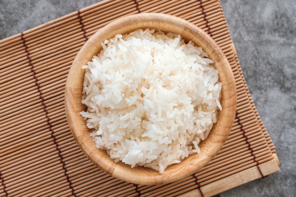 Thai Jasmine Rice in a Wooden Bowl